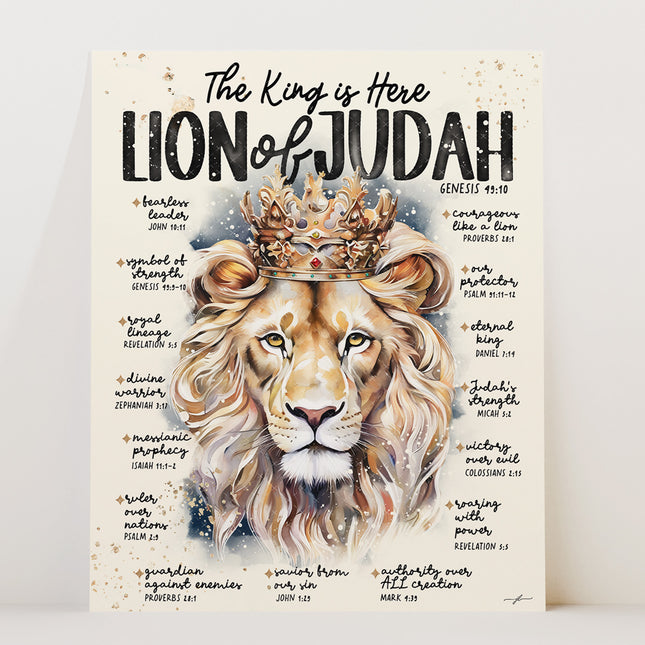 Lion of Judah, The King Is Here Christian Scripture Prompt Giclée Art Print