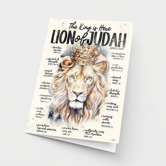 Lion of Judah • The King Is Here • Scripture Prompt • Fine Art Christian Greeting Card