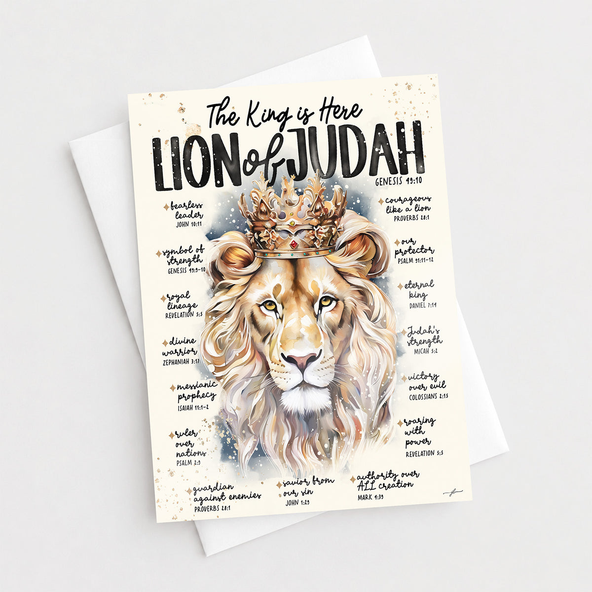 Lion of Judah • The King Is Here • Scripture Prompt • Fine Art Christian Greeting Card