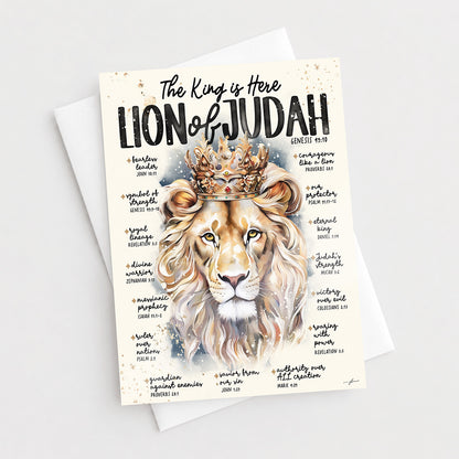 Lion of Judah • The King Is Here • Scripture Prompt • Fine Art Christian Greeting Card