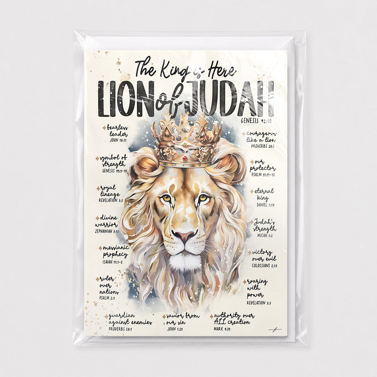 Lion of Judah • The King Is Here • Scripture Prompt • Fine Art Christian Greeting Card