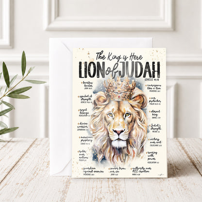 Lion of Judah • The King Is Here • Scripture Prompt • Fine Art Christian Greeting Card