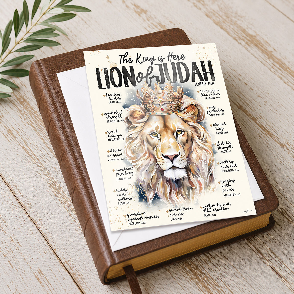 Lion of Judah • The King Is Here • Scripture Prompt • Fine Art Christian Greeting Card