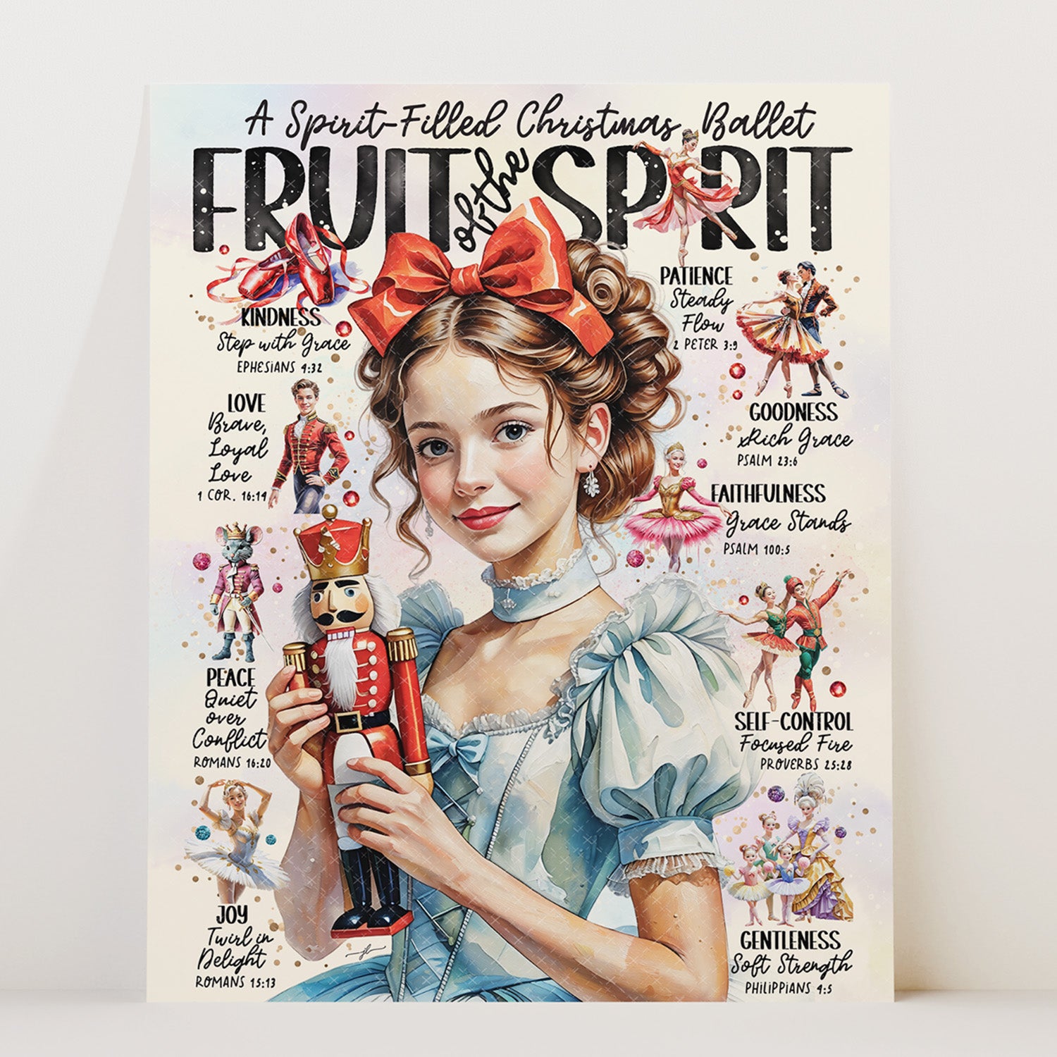 Nutcracker Fruit of the Spirit • Scripture Prompt • Giclée Christmas Art Print