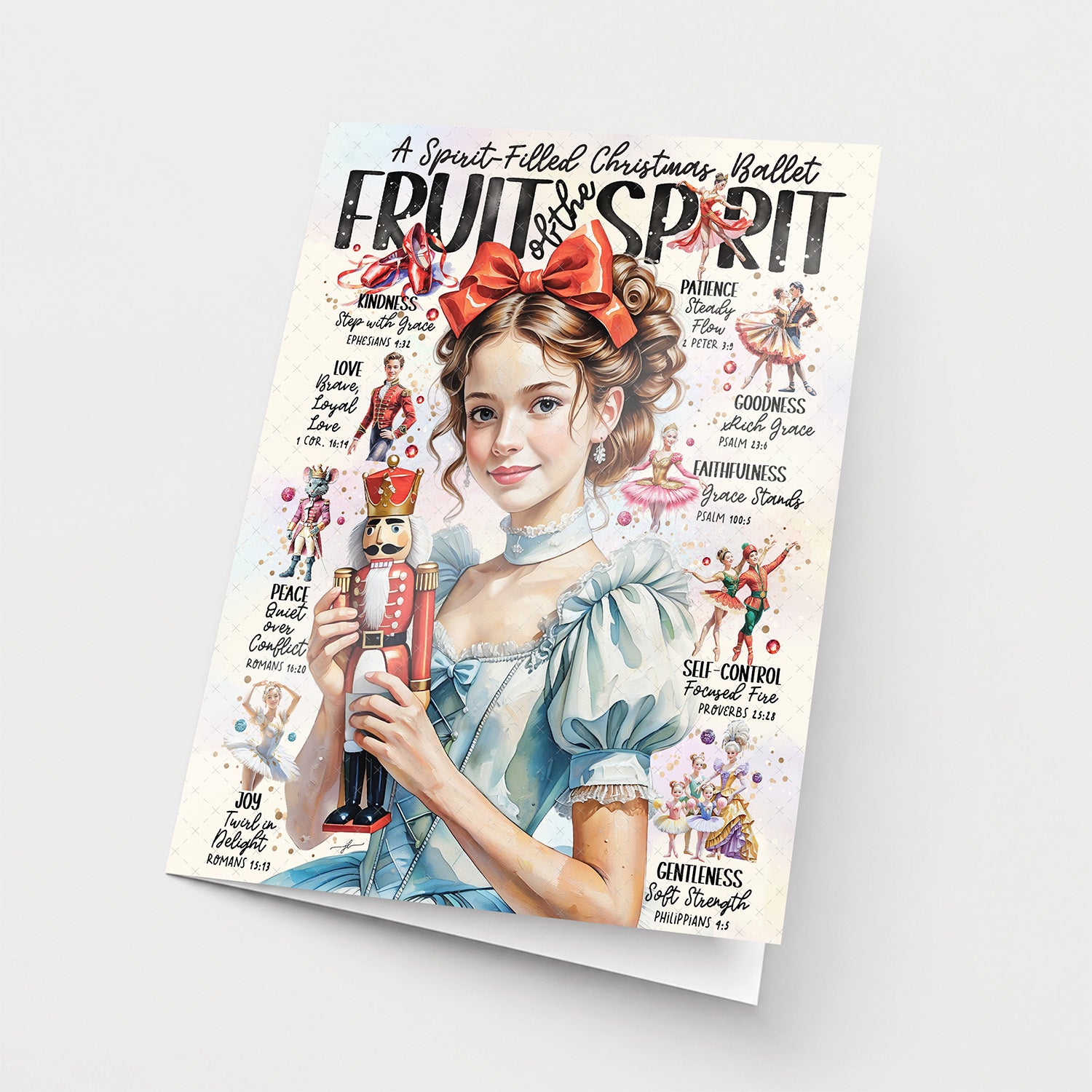 Nutcracker Fruit of the Spirit • Scripture Prompt •  Fine Art Christmas Greeting Card