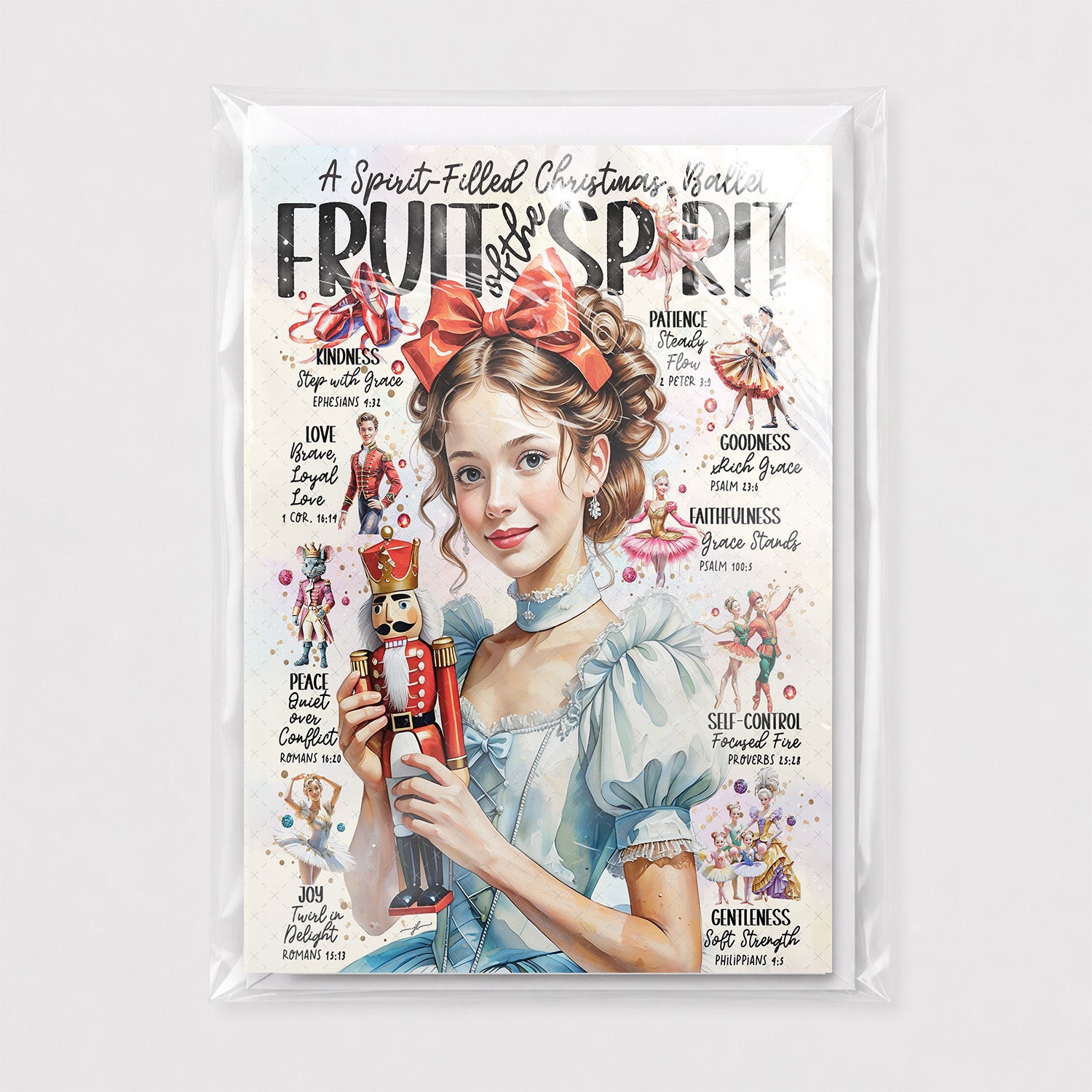 Nutcracker Fruit of the Spirit • Scripture Prompt •  Fine Art Christmas Greeting Card