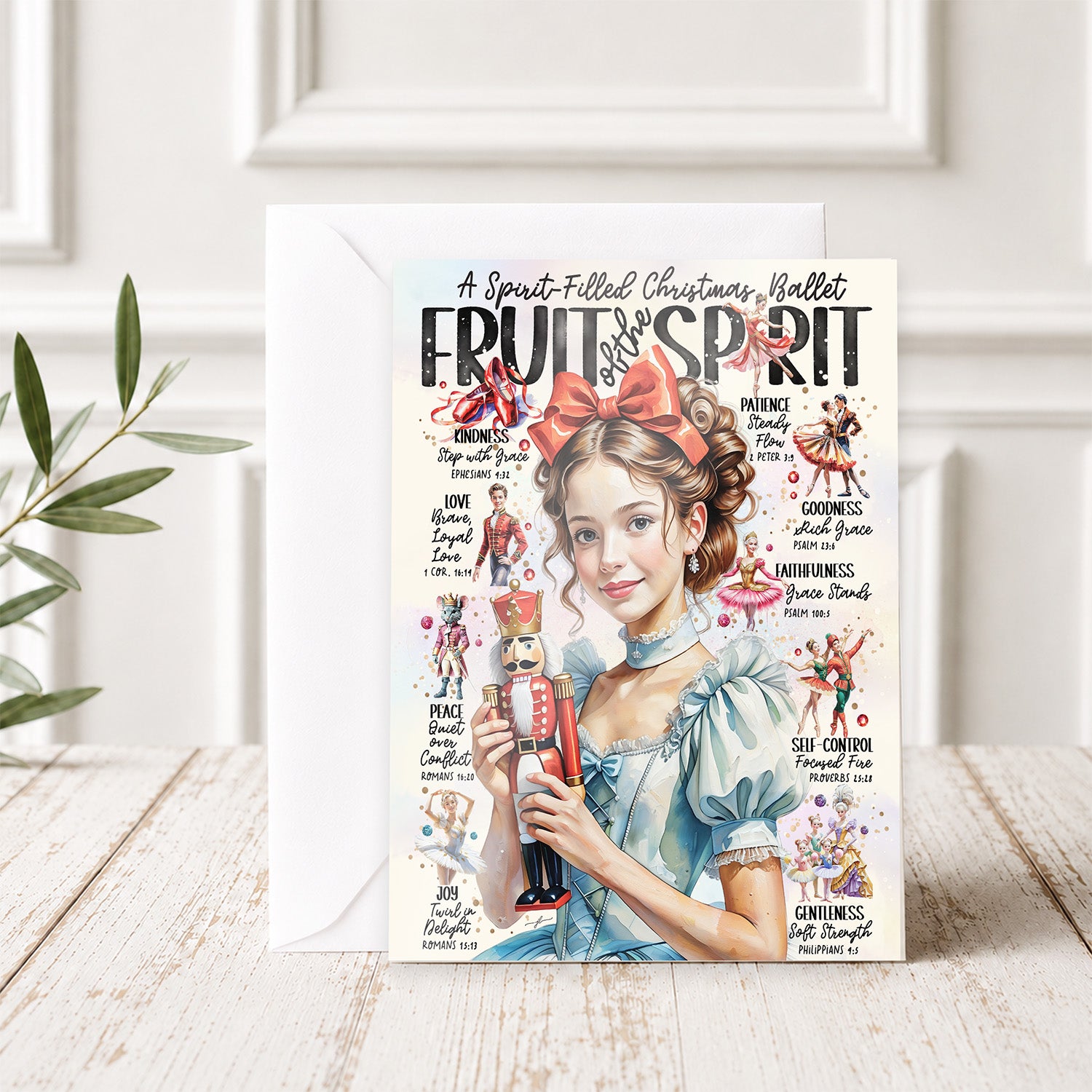 Nutcracker Fruit of the Spirit • Scripture Prompt •  Fine Art Christmas Greeting Card