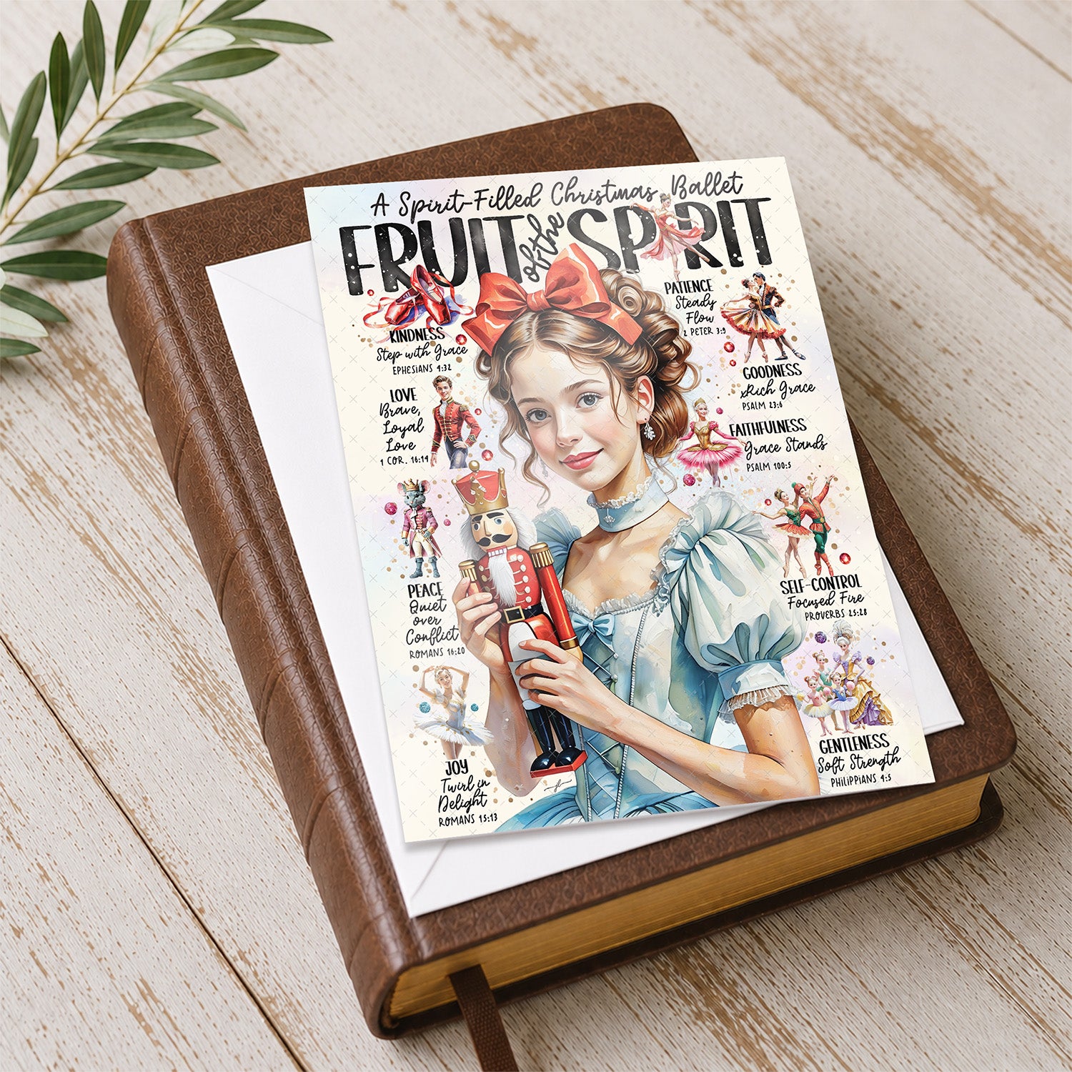 Nutcracker Fruit of the Spirit • Scripture Prompt •  Fine Art Christmas Greeting Card