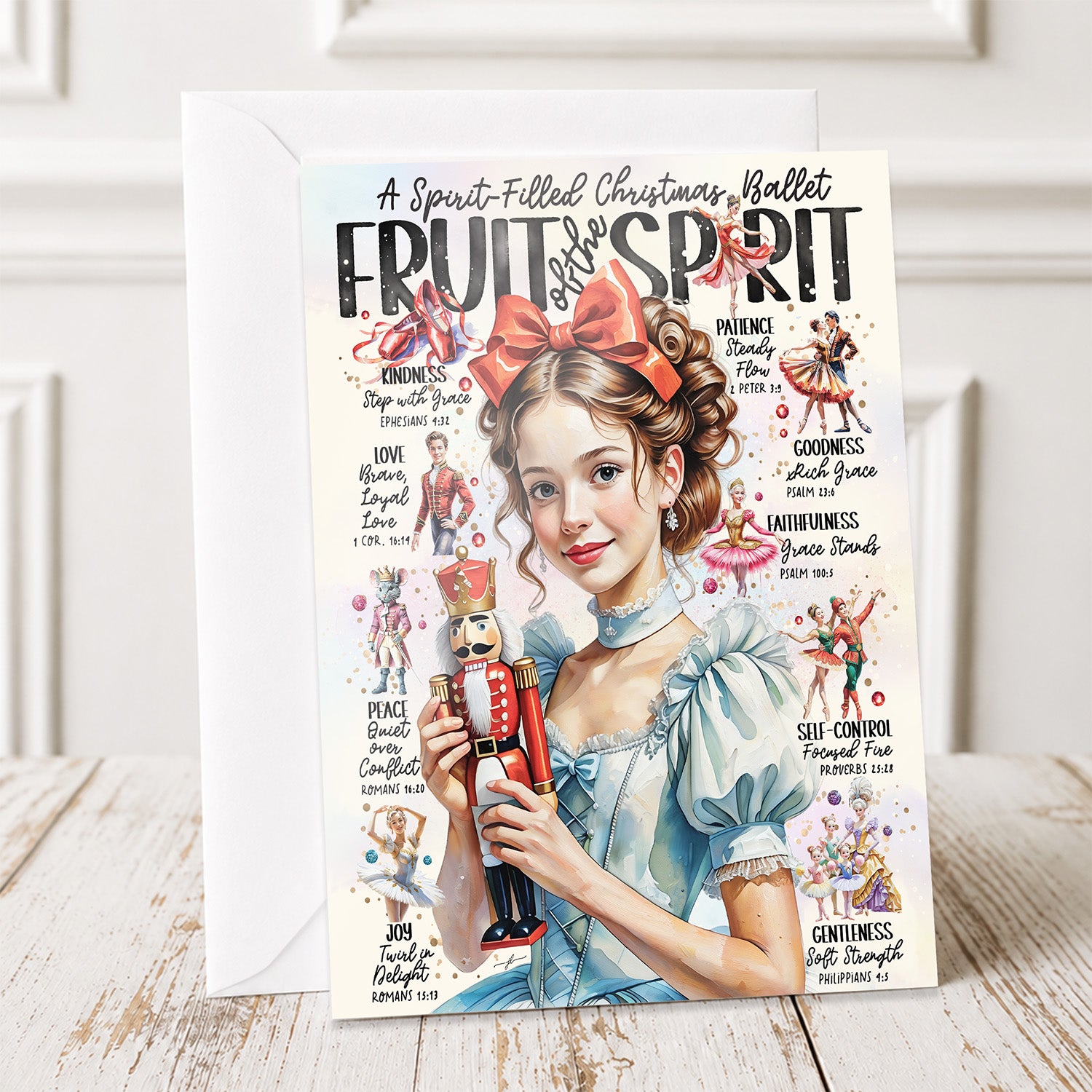 Nutcracker Fruit of the Spirit • Scripture Prompt •  Fine Art Christmas Greeting Card