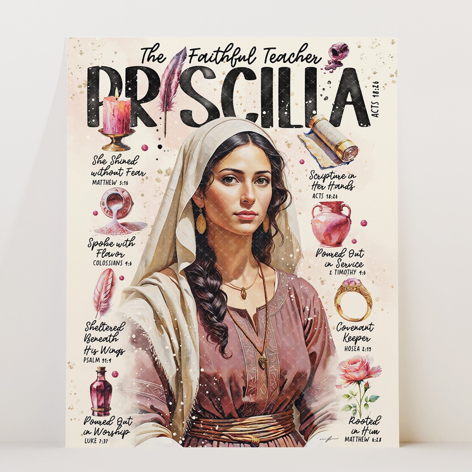 Priscilla • Women of The Bible • Scripture Prompt • Giclée Christian Art Print