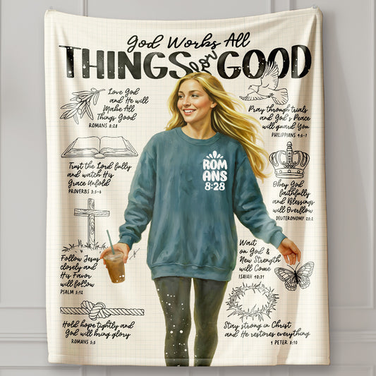 "Romans 8:28" Christian Velveteen Plush Blanket