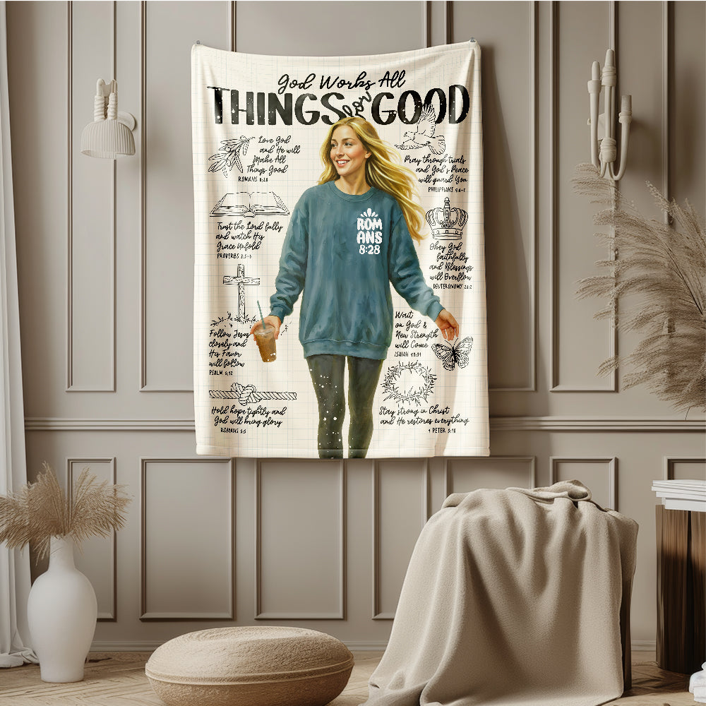 "Romans 8:28" Christian Velveteen Plush Blanket